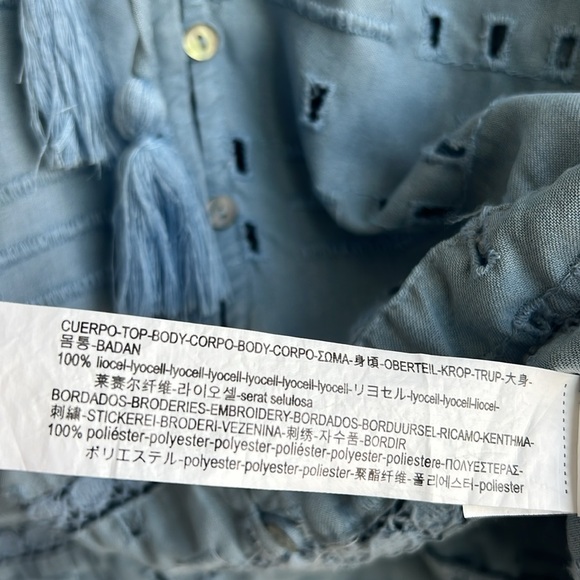 ZARA TRF Collection Blue Eyelet Bell Sleeves Top - Picture 11 of 16